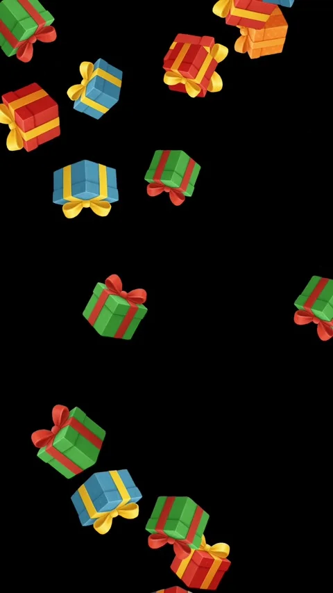 Falling colorful gift boxes motion graphics with plain black background Stock Footage 324106964