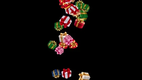 Falling colorful gift boxes motion graphics with plain black background Stock Footage 344125963