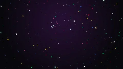 Falling colorful glowing confetti on dark purple background Stock Footage 343719159