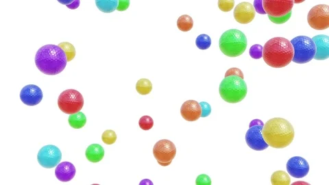 Falling colorful golf balls looping 3D animation with alpha Stock Footage 156818093