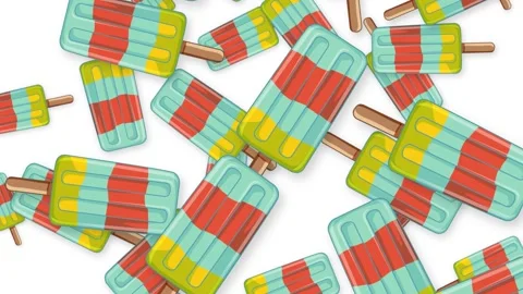 Falling Colorful Popsicle Dessert Objects on White Background Animation Stock Footage 344832191