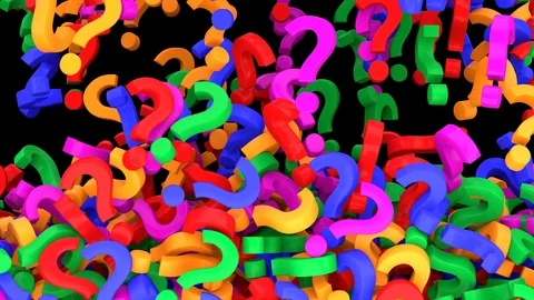 Falling colorful question marks. 3d rendering animation with alpha channel Stock Footage 116371289
