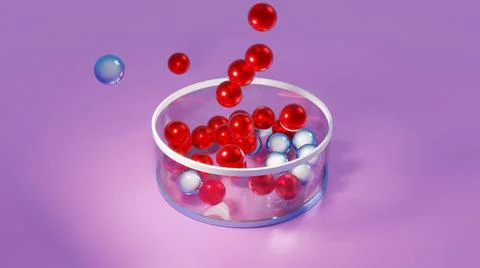 Falling colorful three-dimensional balls on a pink background. イラスト素材