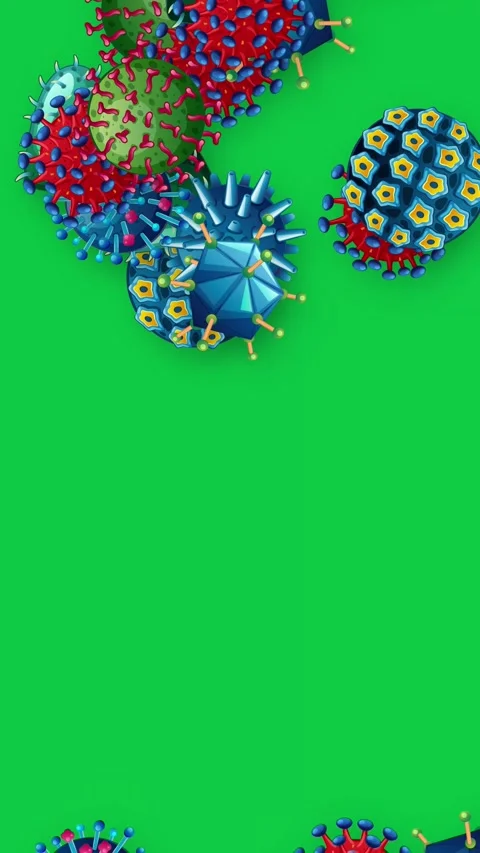 Falling Colorful Virus and Bacteria Cells on Green Screen Background Stock Footage 342314222