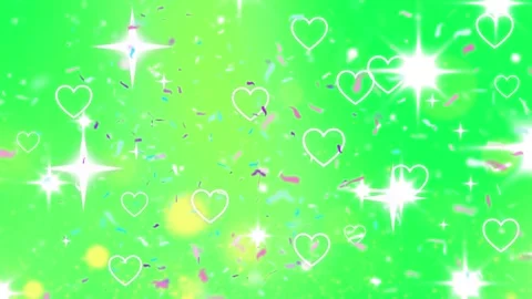 Falling Confetti and Glowing Hearts Animation on a Green Screen Background for Stock Footage 338368626