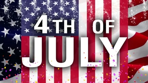Falling Confetti Over Waving American Flag Background with Fourth of July Text Stock Footage 339166467