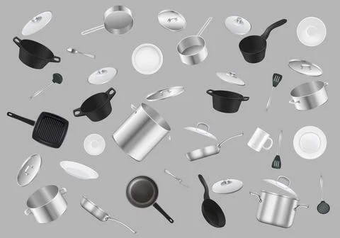 Falling cookware cooking pattern realistic vector illustration Stock Illustration