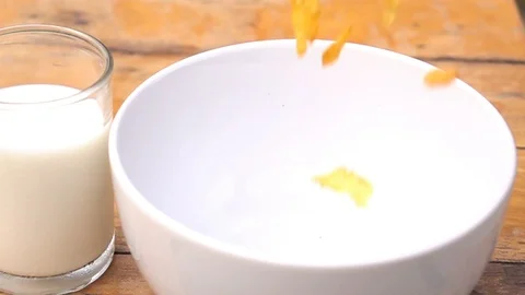 Falling of corn flake in real slow motion (250 FPS) Stock Footage 90623747