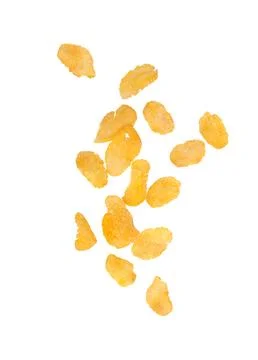 Falling corn flakes isolated on white background with clipping path. Stock Photos