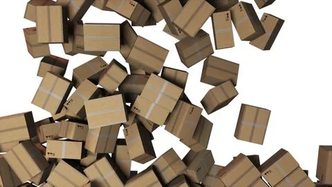 Falling corrugated cardboard boxes, computer generated. 3d rendering of 库存插图