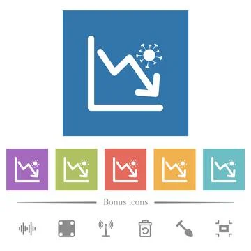 Falling covid graph flat white icons in square backgrounds Stock Illustration
