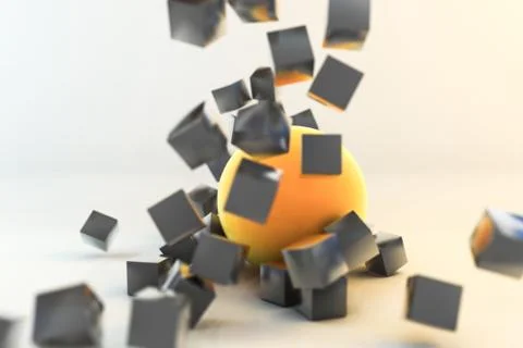 Falling cube over a sphere Stock Illustration