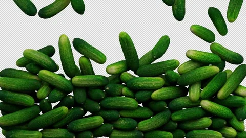 Falling cucumbers transition – 3d render with alpha channel. Stock Footage 341950441