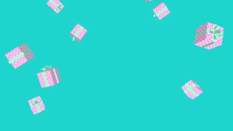 Falling Cute pastel colored Gift Boxes- cyan back ground Stock Footage 89031485