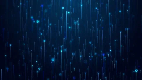Falling cyber lines tech visual blue glowing nodes, vertical data trails, and da Stock Footage 340576782