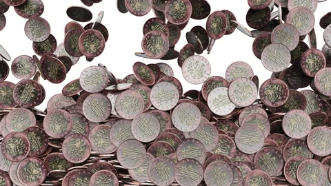 Falling Czech crown coins on white background. Vídeo Stock 288050211