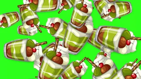 Falling Dessert Cups with Green Tea and Chocolate Layers Stock Footage 344832601