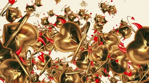 Falling devil heart with horns and tail in golden color Stock Footage 59852280