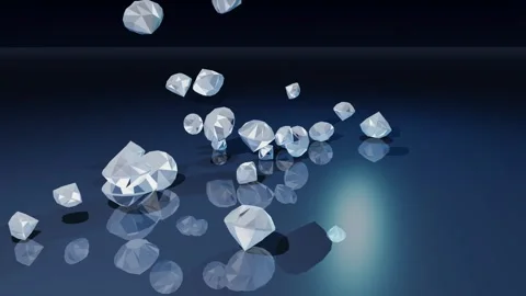 Falling diamonds bouncing on a reflective surface 動画素材 345277747