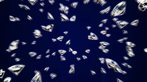 Falling diamonds with shining edges on lilac background. 3d rendering. Lluxury Stock Footage 129721259
