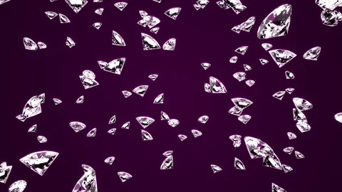 Falling diamonds with shining edges on lilac background. luxury living concept Stock Footage 131890259