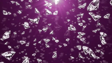 Falling diamonds with shining edges on lilac background. luxury living concept Stock Footage 135316983