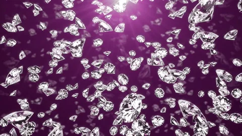 Falling diamonds with shining edges on lilac background. luxury living concept Stock Footage 136487973