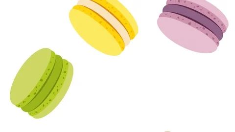 Falling different types of macaroons over white screen background. Seamless l Video stock 111888840