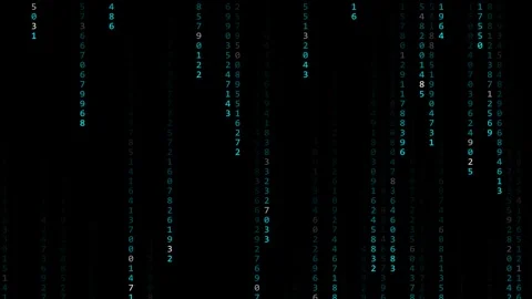 Falling Digital Matrix Numbers Rain on Black Background Stock Footage 344952252