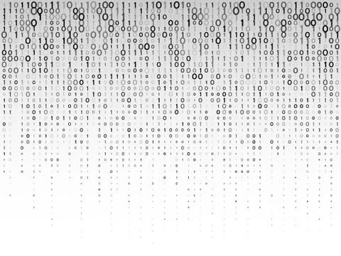 Falling digital numbers on a grey background. Abstract binary computer code. Stock Illustration