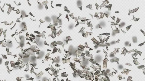 Falling dollar bills explosion with depth of field. ProRes 4444 Stock Footage 319015614