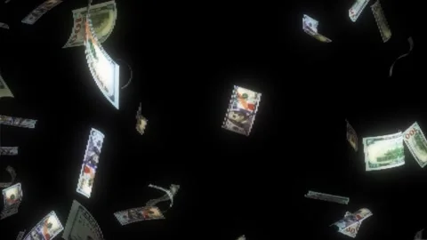 Falling Dollar Bills in PS1 Y2K Style Retro 3D USD Cash Animation Overlay 動画素材 308407262