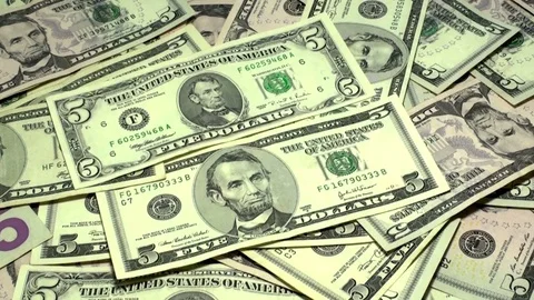 Falling dollar bills of various denominations. Money as a background. Stock Footage
