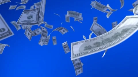 Falling Dollar on a Blue Background Vídeo Stock 68774176