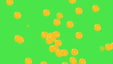 Falling dollar coins on a green screen background, Rain of money Stock Footage 340352799