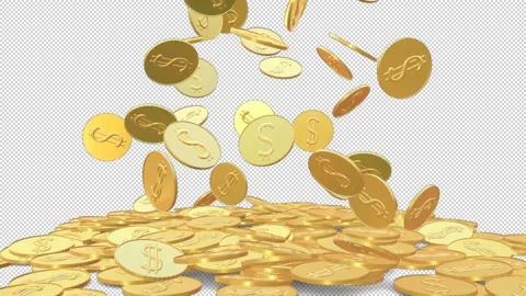 Falling dollar gold coins - 3d render looped with alpha channel. Stock Footage 167531899