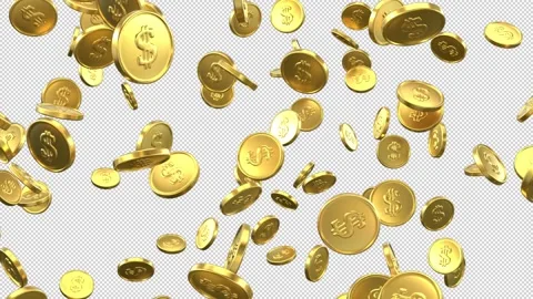 Falling dollar gold coins – 3d render, 60 fps, looped with alpha channel. Stock Footage 265752867