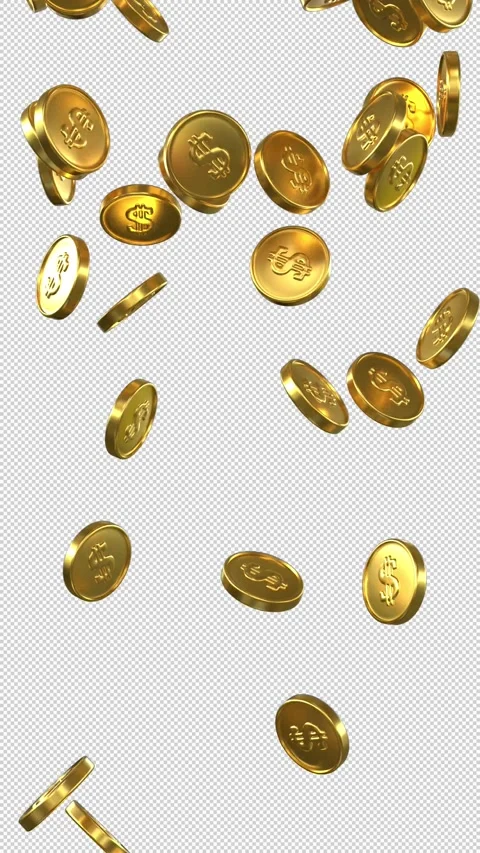 Falling dollar gold coins – 3d render looped with alpha channel. Video stock 336167686