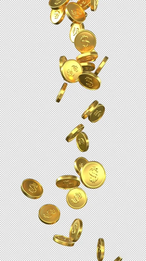 Falling dollar gold coins – 3d render looped with alpha channel. Stockbeeldmateriaal 340523383