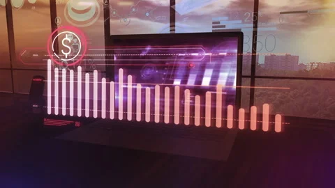 Falling Dollar Quotes On The Background Of A Laptop In The Office 4K Stock Footage 245463298