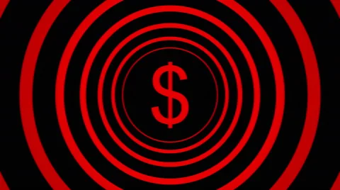 Falling dollar sign surrounded by red blurred circles - visual illusion. Video stock 67584689