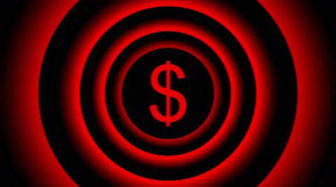 Falling dollar sign surrounded by red blurred circles - visual illusion. Stock Footage 67584920