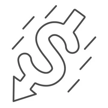 Falling dollar thin line icon, financial crisis concept, Dollar collapse sign on Stock Illustration