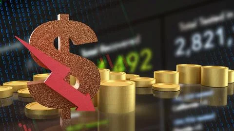 Falling Dollar Value in Digital Financial Market 3d render. Stock-Illustration