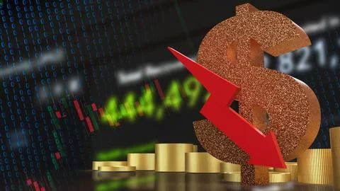 Falling Dollar Value in Digital Financial Market 3d render. Stock-Illustration