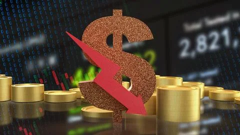 Falling Dollar Value in Digital Financial Market 3d render. Stock-Illustration