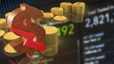 Falling Dollar Value in Digital Financial Market 3d render. Stock Photos