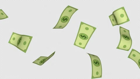 Falling Dollars Cartoon Banknote Animation, on Alpha Channel, Loop 库存影片 263979192