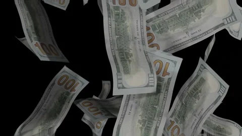 Falling dollars or money bills from above on a black background for insertion Stock Footage 312973581