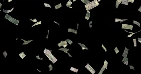 Falling dollars in slow motion. Alpha included. Stock Footage 81955207